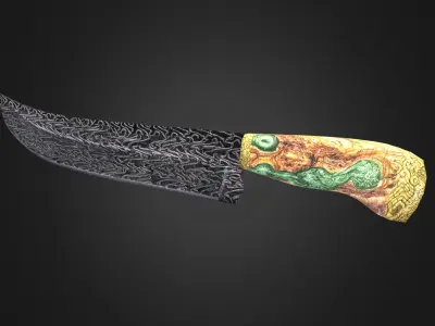 Curved Knife Damascus Steel Low-poly 3D model