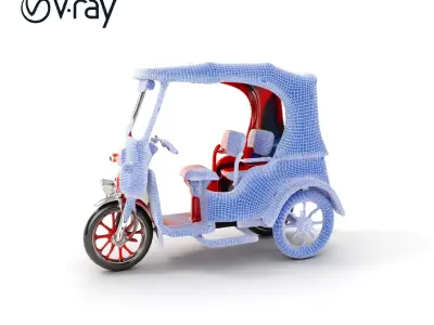 Traditional Rickshaw D Model Pack for Realistic Renders Low-poly 3D model