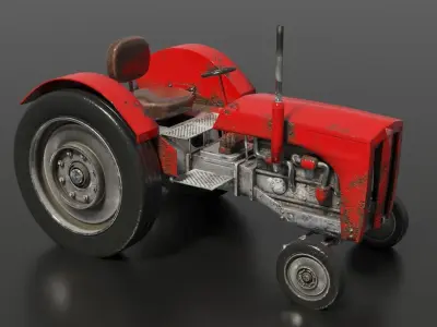 Old farm tractor Low-poly 3D model