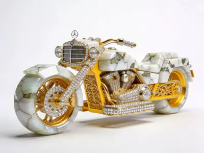 Luxury Jeweled Marble and  Gold Chopper Low-poly 3D model