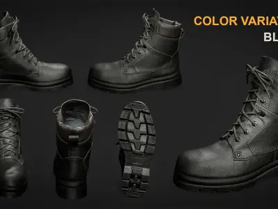 Military Leather Boot 3d scan highpoly Low-poly 3D model