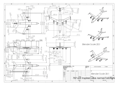 Fictional Proposed Quad Engine Jetliner 707-620 CFM Inspired Low-poly 3D model