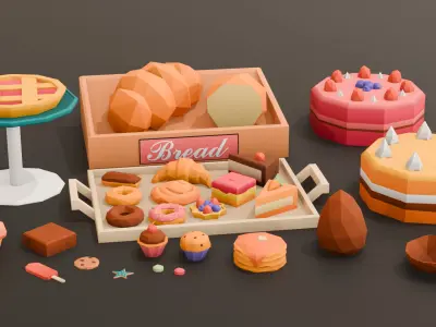 Bakery Pack -30 Assets Low Poly Low-poly 3D model