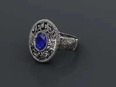 Antique Womens Stone Sterling Silver Ring 3D print model