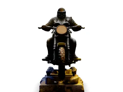 Armored Rider on Motorcycle Statue 3D Model 3D model