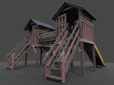 Wooden Kids Playground Free low-poly 3D model
