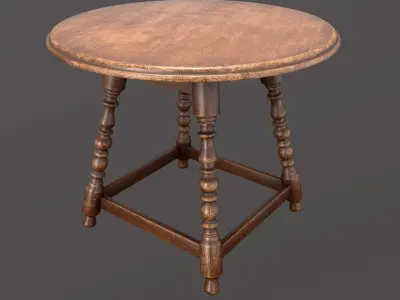 Victorian Chair Bench and Two Tables Low-poly 3D model