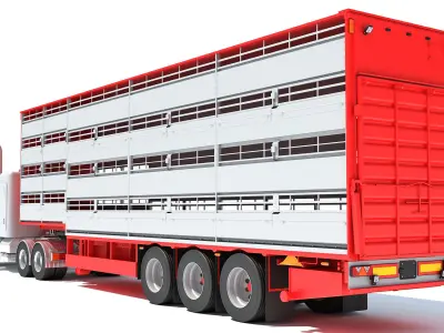Animal Transporter Semi Truck and Trailer 3D model