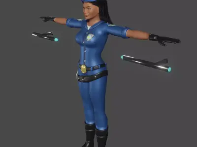 Beautiful police woman girl Low-poly 3D model