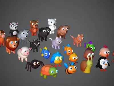 Animals Cute Cartoony Animals Low-poly 3D model