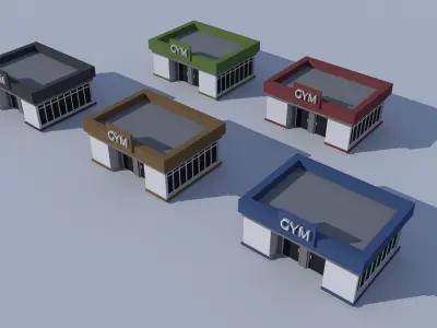 Cartoon Building Low Poly Building Commercial Gym Low-poly 3D model