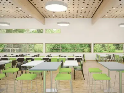 Furnished Cafeteria Interior with Kitchen V4 3D model