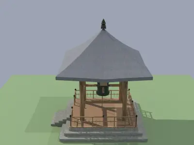 Japanese Temple Bell Tower Shouroudou Low Poly Low-poly 3D model