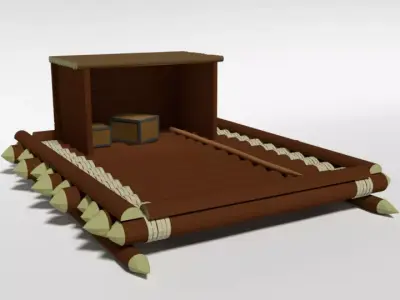 Low Poly Cartoon Wooden Raft Low-poly 3D model