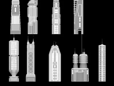 Sci-Fi building dressing kitbash PACK - 1 Low-poly 3D model