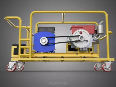 DIESEL SELF STARTER ELECTRIC MOTOR FLYWHEEL POWER GENERATOR SET 3D model