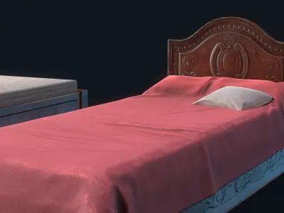 Antiquare Bed 3 Low-poly 3D model