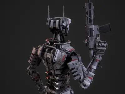 Armored scifi robot character Low-poly 3D model