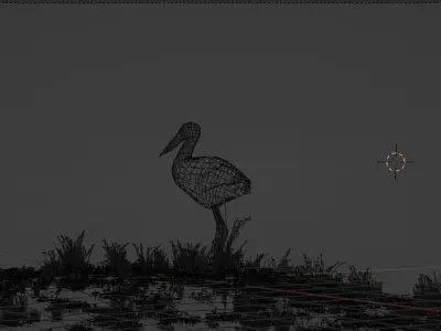 Crane on grass with animation Low-poly 3D model