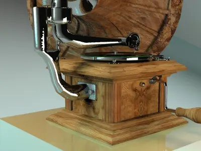 Antique Wood Gramophone 3D model