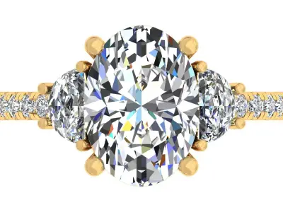 3carat Oval And Half Moon Engagement Ring 3D print model