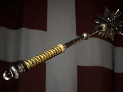 Medieval templar battle mace Game ready Low-poly 3D model