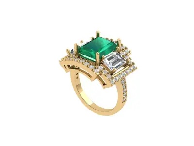 Emerald Art Deco Ring 3D print model 41