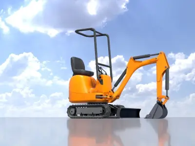 Mini-Digger Orange Low-poly 3D model
