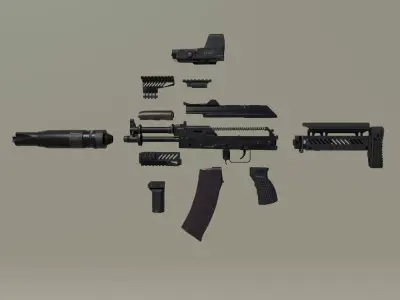 AKS-74U Zenit Modular Tactical Assault Rifle Low-poly 3D model