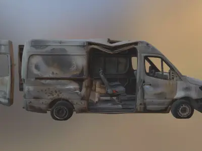 Destroyed Apocalyptic Rusty Cargo Van PBR Game Ready Low-poly 3D model