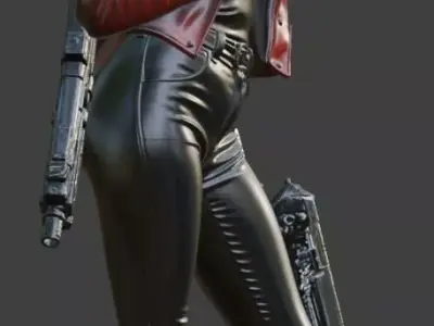MG-Female Gunner in Leather Suit 01 High-Poly Model 3D print model