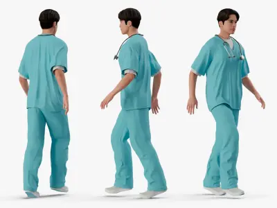 Asian Medic with Stethoscope Rigged  purchase 3D model