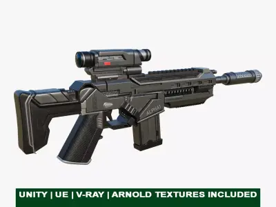 Assault Rifle Gun PBR Unity UE Arnold V-ray Textures Included  Low-poly 3D model