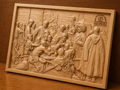 Historic Gathering Scene 3D Relief STL 3D model