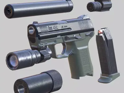 3DRT - Modern firearms HD - HK-45 Low-poly 3D model
