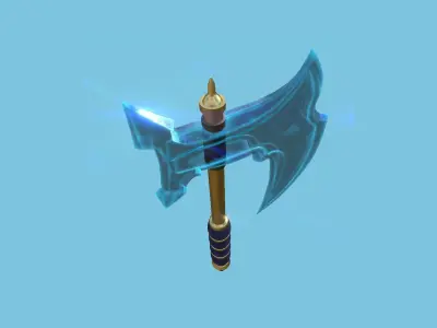 Medieval Battle Axe 03 Blue Transparent - Fantasy Weaponry Low-poly 3D model