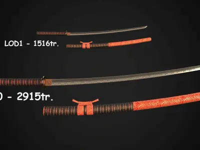 Set of japanese swords 03 3D Model Collection