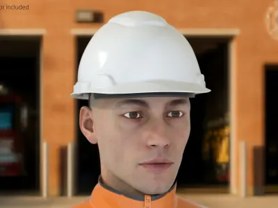 Protective Construction Helmet on Male Head White 3D model