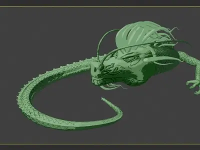 3d stylized green asian dragon model Blender Texture painted Low-poly 3D model