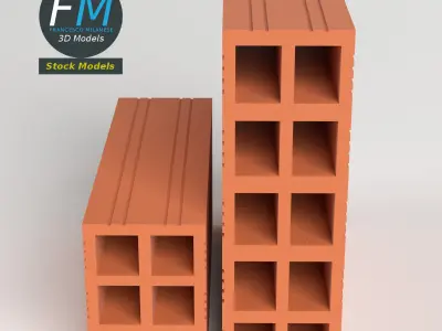 Bricks brick block with two rows of 3D model