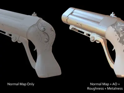Triple Barrel Pistol Low-poly 3D model