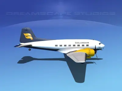 Douglas DC-3 Iceland Air 3D model