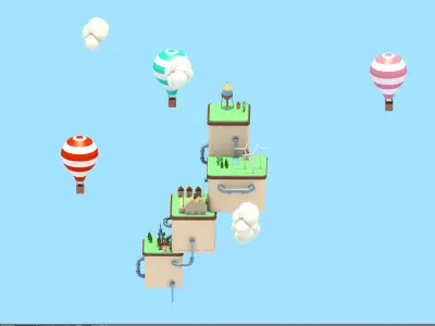 Low Poly Island hot air balloons Low-poly 3D model