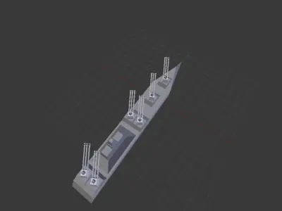 battleship ship with guns Low-poly 3D model