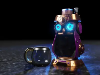 Steampunk owl shaped coffee machine 3D model