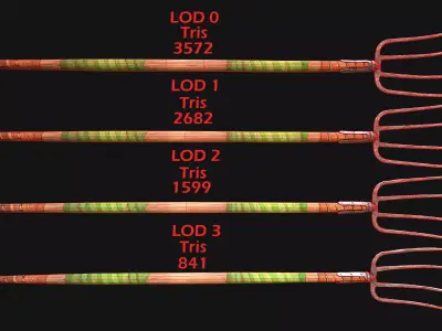 Medieval Wooden Pitchfork Polearm Weapons Farmers Tools Low-poly 3D model