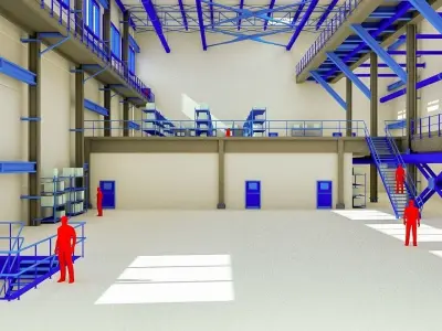 Retro Factory Interior Low-poly 3D model