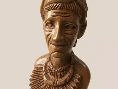 Wooden Tribal Bust  Handcrafted Style 3D Sculpture Model 3D model