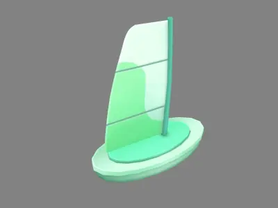Cartoon green sailboat Low-poly 3D model