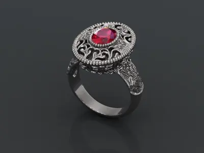 Antique Womens Stone Sterling Silver Ring 3D print model